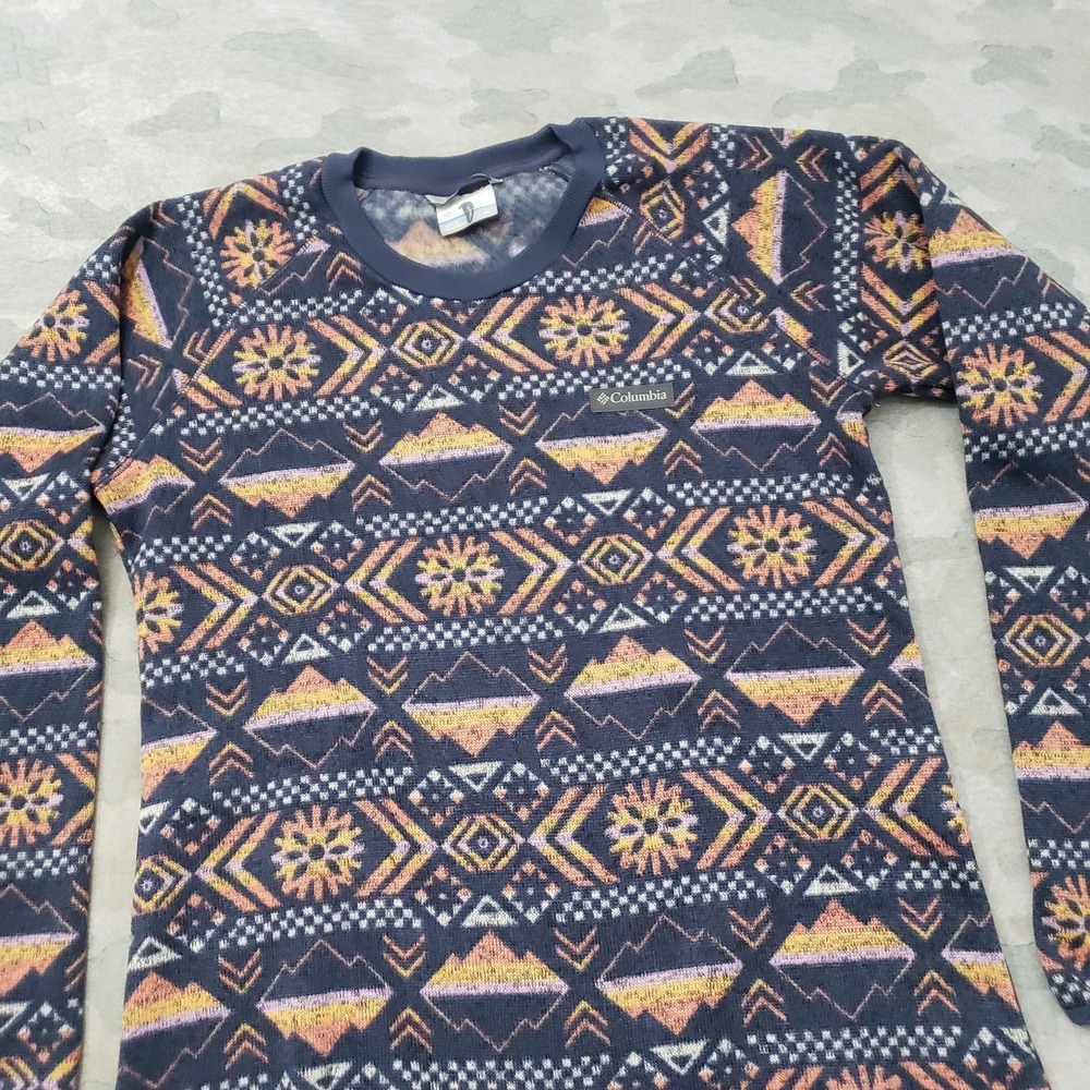 Columbia Sweater Womens Medium Blue Pullover Geo Print Gorpcore Outdoors Travel - Picture 3 of 9